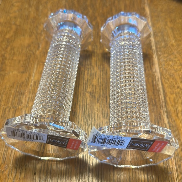 Mikasa Nob Hill Single Light Candlesticks Clear Crystal 5.75” Tall - Picture 2 of 4